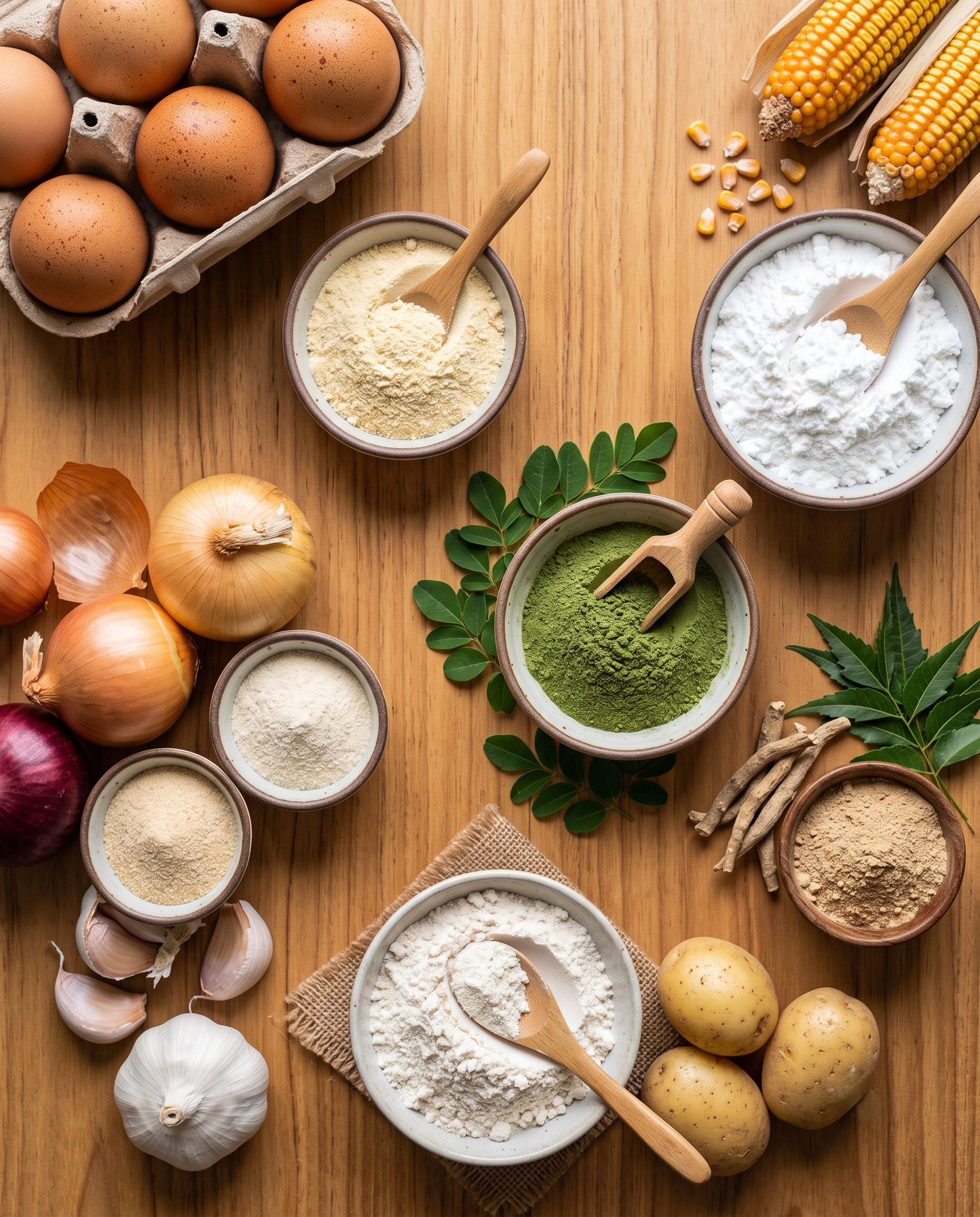 Tatvam dried powder products: egg, herbs, vegetables and starch